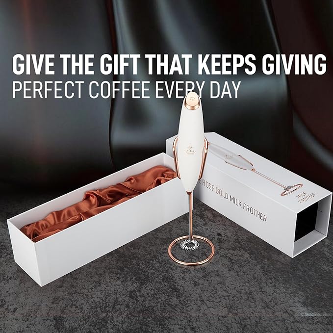 Zulay Kitchen Executive Series Luxury Gift Milk Frother with 4 Duracell Batteries – Handheld Electric Foam Maker for Coffee, Lattes & Hot Chocolate – Deluxe Finish, Ultimate Gift for Coffee Lovers