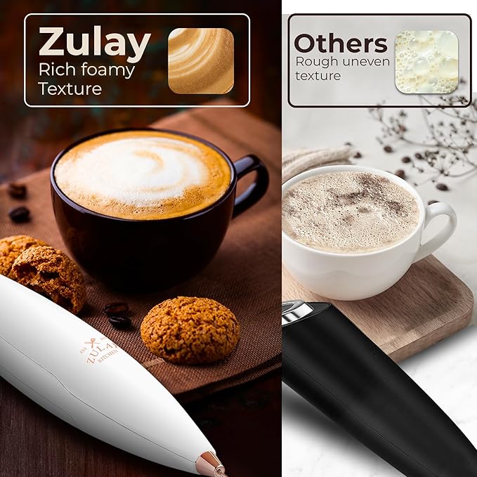 Zulay Kitchen Patented Tornado Triple Whisk Milk Frother with 4 Duracell Batteries – Handheld Foam Maker for Coffee, Lattes, Matcha & Hot Chocolate – Rich, Creamy Froth in Seconds