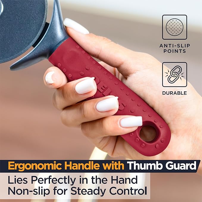 Deiss Lux Heavy Duty Pizza Cutter With Wheel Slicer- Stainless Steel Sharp Smooth Pizza Cutter Wheel With Easy Grip Non-Slip Handle, Dishwasher Safe (RED)