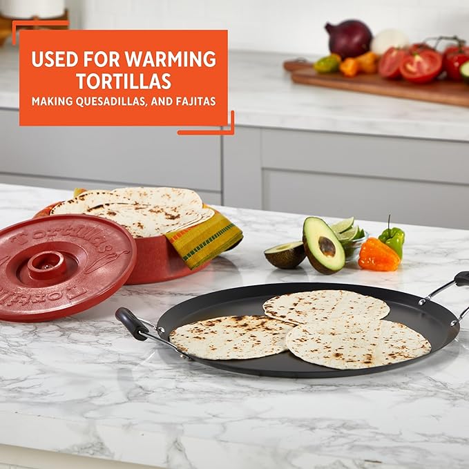 IMUSA USA, Black Carbon Steel Large Round Comal with Bakelite Handles, 14"