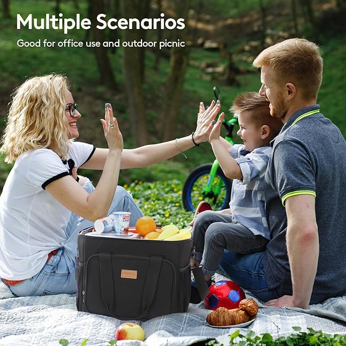 Lifewit Large Lunch Bag Insulated Lunch Box Soft Cooler Cooling Tote for Adult Men Women, Black 40-Can (24L)