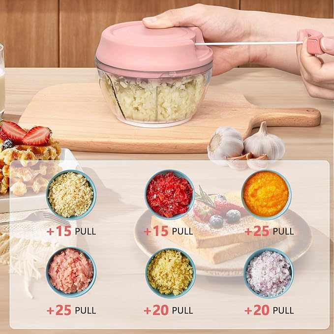 Manual Food Chopper Vegetable Cutter Onions Cutter Garlic Dicer Grinder Veggie Chopper with Container 500ML