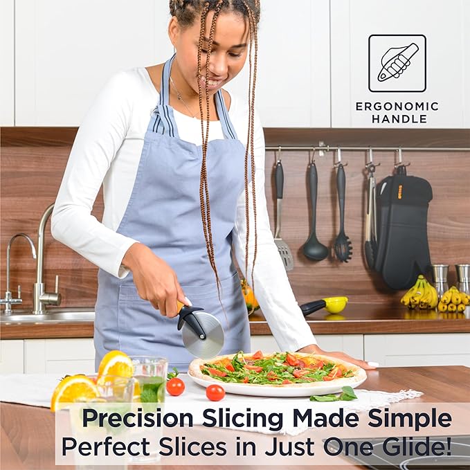 Deiss Pro Heavy Duty Pizza Cutter With Wheel Slicer- Stainless Steel Sharp Smooth Pizza Cutter Wheel With Easy Grip Non-Slip Handle, Dishwasher Safe (ORANGE)