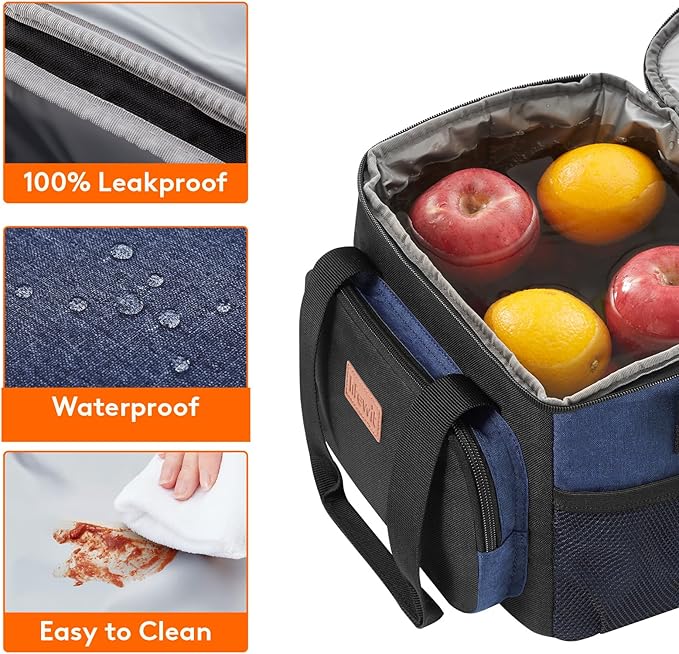 Lifewit Medium Lunch Bag Insulated Lunch Box Soft Cooler Cooling Tote for Adult Men Women, Black and Blue 12-Can (9L)