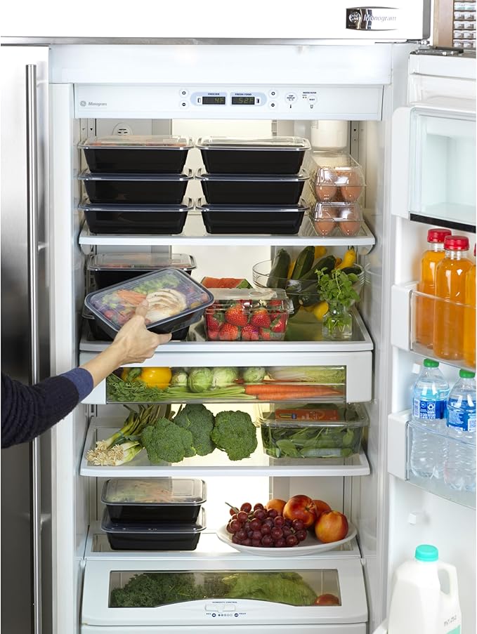 GoodCook Meal Prep Rectangle Single Compartment 30 units, Black, BPA Free