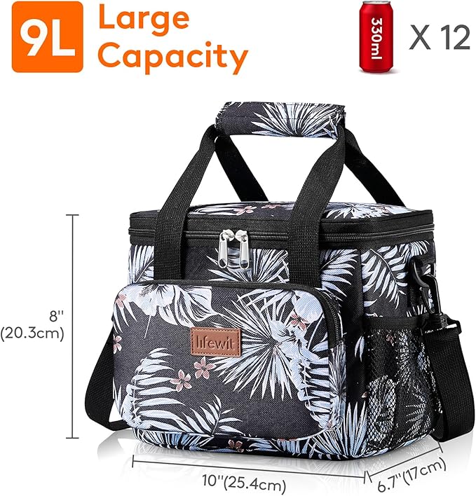 Lifewit Medium Lunch Bag Insulated Lunch Box Soft Cooler Cooling Tote for Adult Men Women, Flower 12-Can (9L)