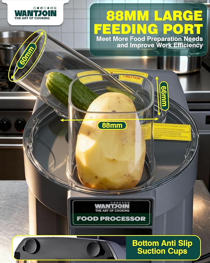 WantJoin 6 in 1 Electric Vegetable Chopper - Multifunctional Commercial Food Processor with Stainless Steel Blades for Slicing(2.5mm), Dicing(6/8/12mm), Chopping(2.5mm), Shredding