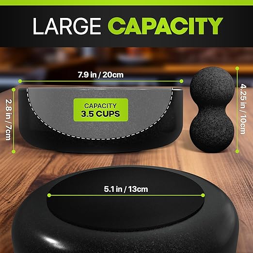 Umien Granite Mortar and Pestle Set - 8-Inch Natural Stone Molcajete with Avocado Tool - 3.5 Cup Capacity for Spices, Herbs, Pestos & Guacamole - Premium Kitchen Gift (Black)