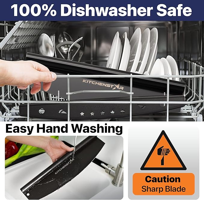 KitchenStar 12-Inch Pizza Cutter Rocker Blade - Sharp Stainless Steel Slicer Knife, Protective Cover, Black, Small - Professional Pizza Oven Accessories