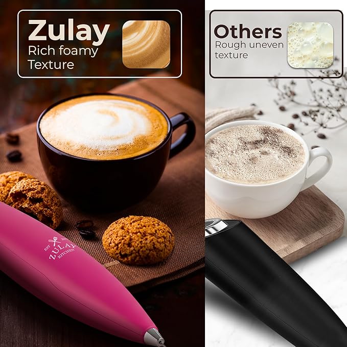 Zulay Kitchen Patented Tornado Triple Whisk Milk Frother with 4 Duracell Batteries – Handheld Foam Maker for Coffee, Lattes, Matcha & Hot Chocolate – Rich, Creamy Froth in Seconds