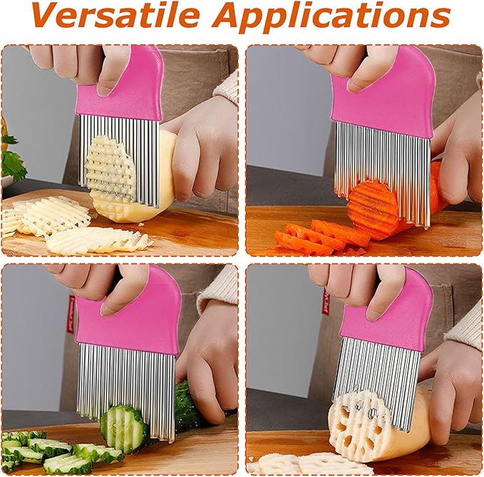 Crinkle Cutter for Veggies, Wavy Potato Cutter for French Fries, Stainless Steel Waffle Fry Wavy Chopper, 2 Pack
