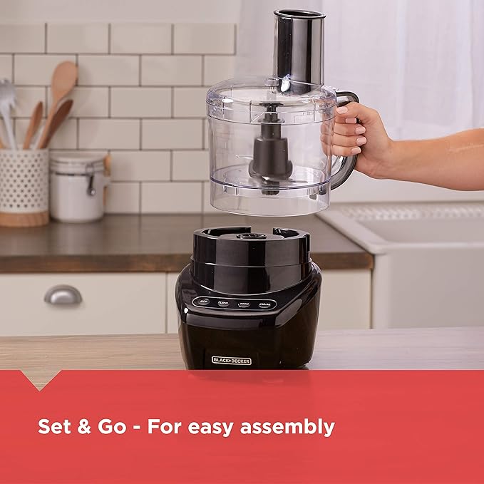 BLACK+DECKER 3-in-1 Easy Assembly 8-Cup Food Processor, Stainless Steel S-Blade, Easy-Clean, Touchpad Controls Black
