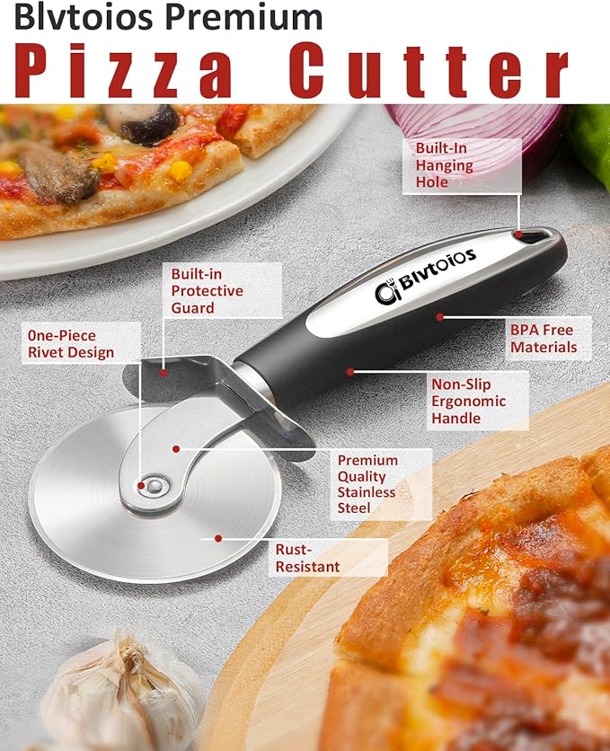 Premium Pizza Cutter, Multi-Purpose Stainless Steel Pizza Cutter Wheel with Non-Slip Soft Touch Handle, Perfect for Cutting Pizza, Dough and Pastry, Dishwasher Safe