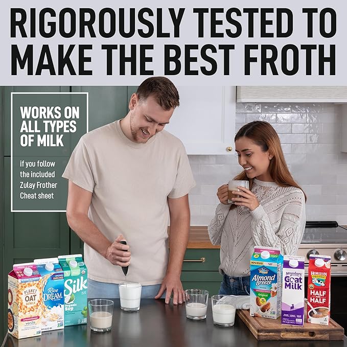 Zulay Kitchen Powerful Milk Frother Wand With 4 AA Duracell Batteries - Ultra Fast Handheld Drink Mixer - Electric Whisk Foam Maker for Coffee, Lattes, Cappuccino, Matcha & Creamer