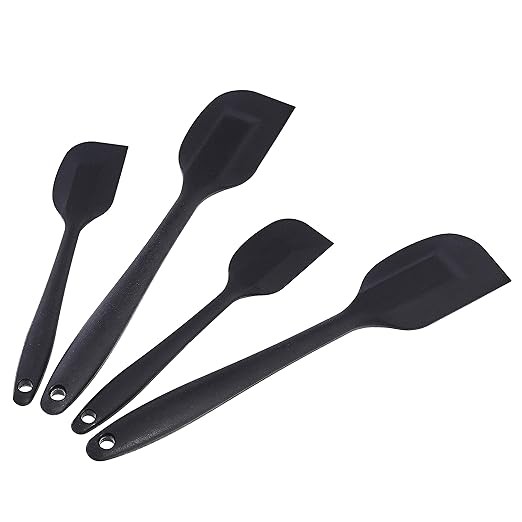 Amazon Basics Non-Stick Heat Resistant Silicone Spatula Set, Dishwasher Safe, BPA Free, Food Grade, 2 Small & 2 Large, Black, Pack of 4