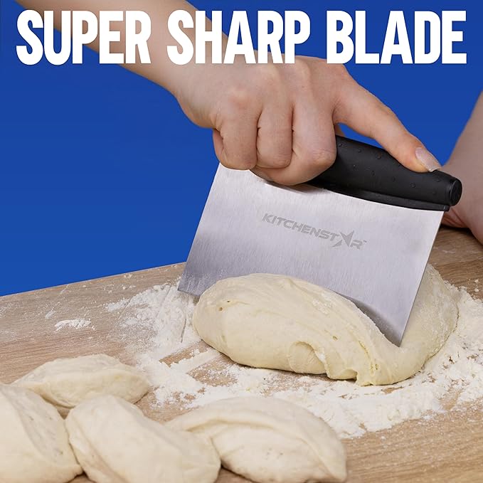 KitchenStar 6-inch Bench Dough Pastry Scraper with Measurement Markings & Ergonomic Handle - Multipurpose Sharp Cutter Tool for Bread, Pizza & Vegetables - Stainless Steel Bench Knife, Dishwasher Safe