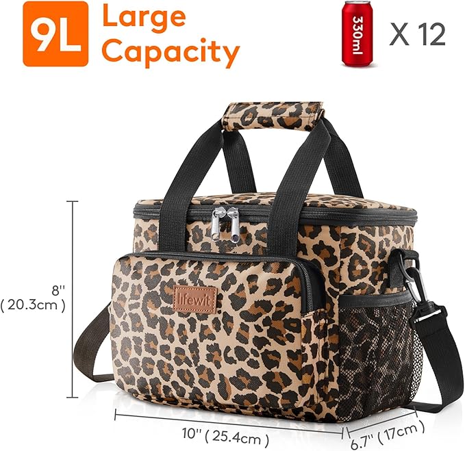 Lifewit Medium Lunch Bag Insulated Lunch Box Soft Cooler Cooling Tote for Adult Men Women, Leopard 12-Can (9L)