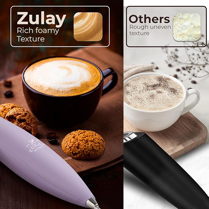 Zulay Kitchen Patented Tornado Triple Whisk Milk Frother with 4 Duracell Batteries – Handheld Foam Maker for Coffee, Lattes, Matcha & Hot Chocolate – Rich, Creamy Froth in Seconds
