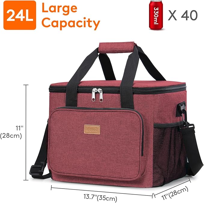 Lifewit Large Lunch Bag Insulated Lunch Box Soft Cooler Cooling Tote for Adult Men Women, Burgundy 40-Can (24L)