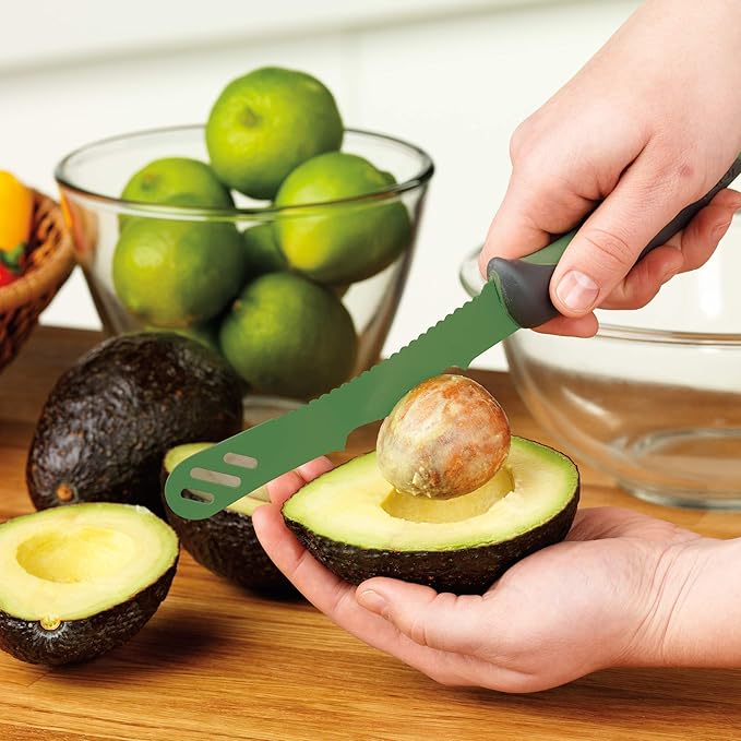 Tovolo 5.75" Slicer with Comfort Grip Handle, Serrated Kitchen Knife for Avocados with Pitter & Masher, Sharp High-Carbon Steel Blade, Dishwasher, 1 Count (Pack of 1), Pesto