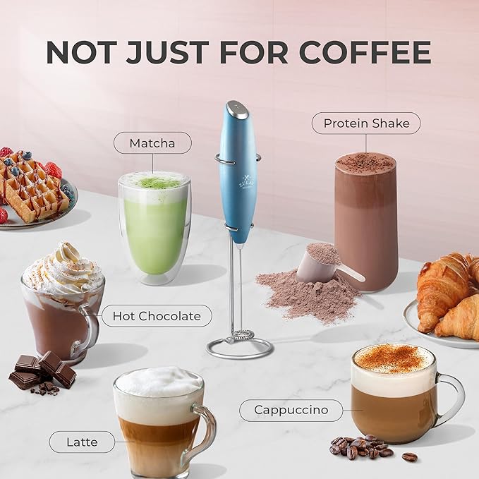 Zulay Kitchen Powerful Milk Frother Wand With 4 AA Duracell Batteries - Ultra Fast Handheld Drink Mixer - Electric Whisk Foam Maker for Coffee, Lattes, Cappuccino, Matcha & Creamer