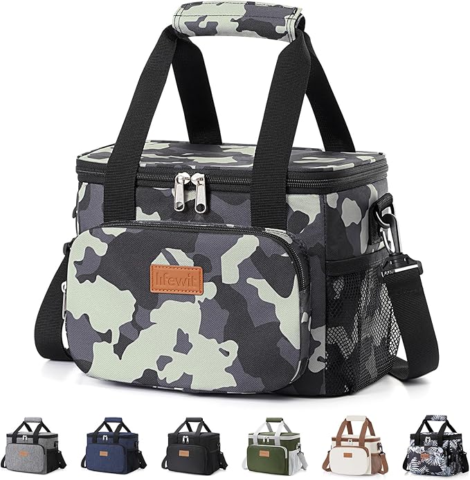 Lifewit Medium Lunch Bag Insulated Lunch Box Soft Cooler Cooling Tote for Adult Men Women, Camouflage 12-Can (9L)