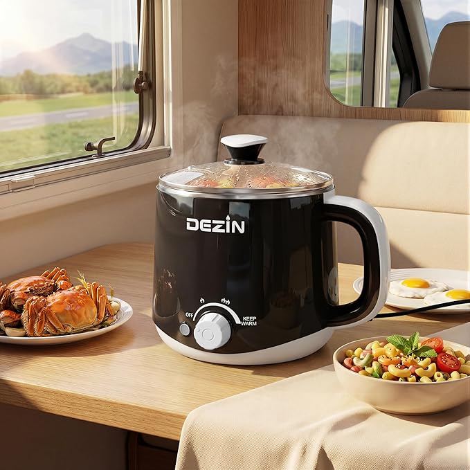 Dezin Hot Pot Electric, Rapid Noodles Cooker, Stainless Steel Electric Pot 1.6 Liter, Perfect for Ramen, Egg, Pasta, Dumpling, Soup, Porridge, Oatmeal with Temperature Control and Keep Warm Function