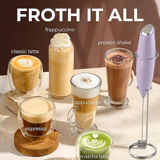 Zulay Kitchen Patented Tornado Triple Whisk Milk Frother with 4 Duracell Batteries – Handheld Foam Maker for Coffee, Lattes, Matcha & Hot Chocolate – Rich, Creamy Froth in Seconds