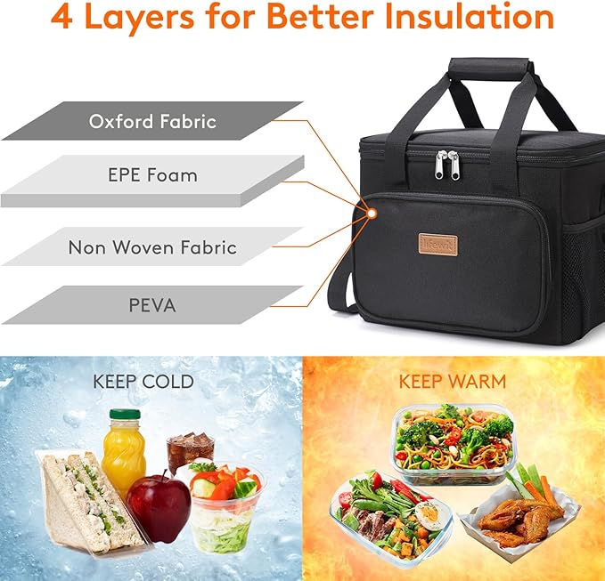 Lifewit Large Lunch Bag Insulated Lunch Box Soft Cooler Cooling Tote for Adult Men Women, Black 24-Can (15L)