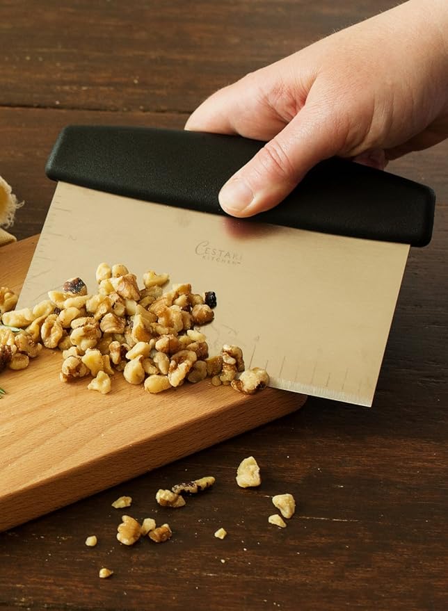 Cestari Dough Scraper Bench Knife: Professional Quality Heavy Duty Stainless Steel Bench Scraper, Chopper, Cutter - Perfect for Pastry, Nuts, Herbs, Chocolate, Pizza Dough, Soap, Bread Baking