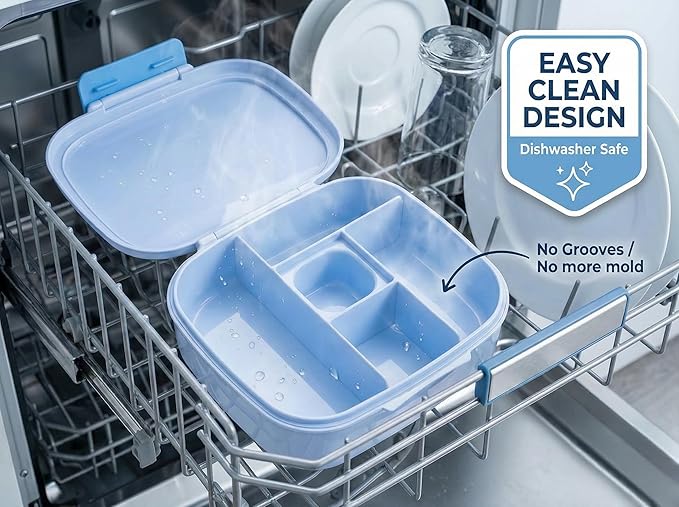 L&A's Bento Lunch Box for Kids and Adults - Leakproof 5-Compartment Lightweight Food Container, Large Capacity Meal Prep for School and Work, BPA-Free, Microwave & Dishwasher Safe (Blue)