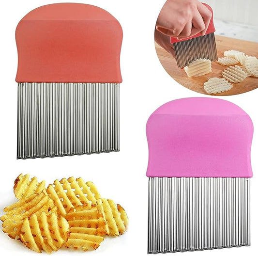 Crinkle Cutter for Veggies, Wavy Potato Cutter for French Fries, Stainless Steel Waffle Fry Wavy Chopper, 2 Pack