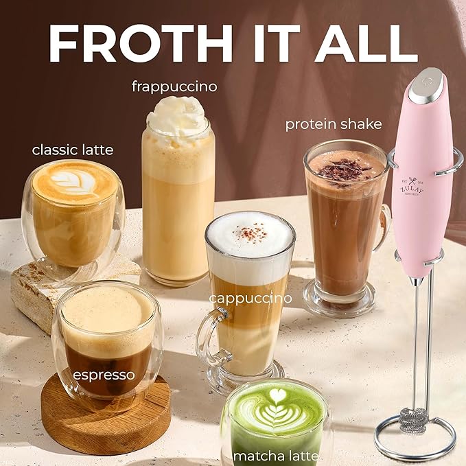 Zulay Kitchen Patented Tornado Triple Whisk Milk Frother with 4 Duracell Batteries – Handheld Foam Maker for Coffee, Lattes, Matcha & Hot Chocolate – Rich, Creamy Froth in Seconds