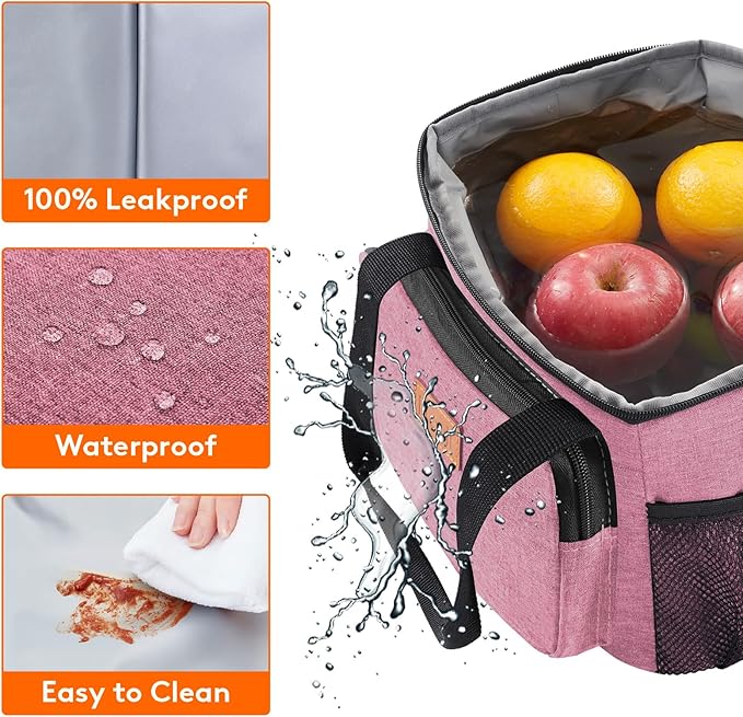 Lifewit Medium Lunch Bag Insulated Lunch Box Soft Cooler Cooling Tote for Adult Men Women, Pink 12-Can (9L)