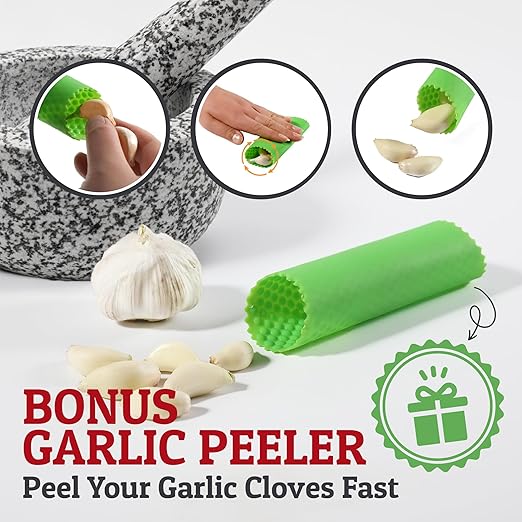 PriorityChef Heavy Duty Natural Granite Mortar and Pestle Set, 1.5 Cup, Carved from Natural Granite, Make Fresh Guacamole, Salsa, Pesto, Stone Grinder Bowl, Herb Crusher, Spice Grinder, White