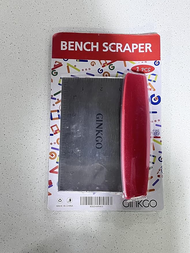 GINKGO Bench Dough Scraper Chopper Stainless Steel Kitchen Utensil Multipurpose Pastry/Food Cutter Scraper Tool for Cake, Pizza, Bread, BBQ - Red