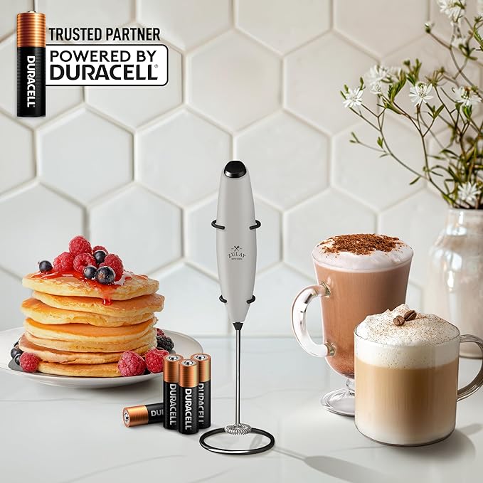 Zulay Kitchen Powerful Milk Frother Wand With 4 AA Duracell Batteries - Ultra Fast Handheld Drink Mixer - Electric Whisk Foam Maker for Coffee, Lattes, Cappuccino, Matcha & Creamer