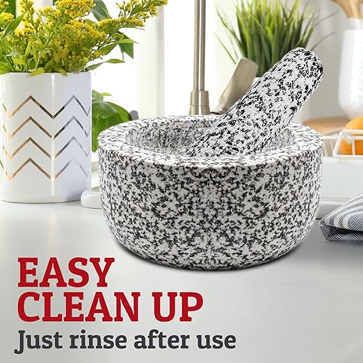 PriorityChef Heavy Duty Natural Granite Mortar and Pestle Set, 2 Cup, Carved from Natural Granite, Make Fresh Guacamole, Stone Grinder Bowl, Herb Crusher, Spice Grinder, White