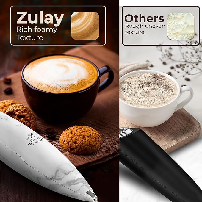 Zulay Kitchen Patented Tornado Triple Whisk Milk Frother with 4 Duracell Batteries – Handheld Foam Maker for Coffee, Lattes, Matcha & Hot Chocolate – Rich, Creamy Froth in Seconds