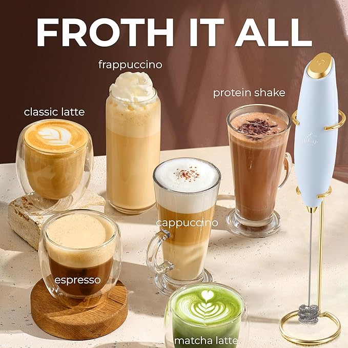 Zulay Kitchen Patented Tornado Triple Whisk Milk Frother with 4 Duracell Batteries – Handheld Foam Maker for Coffee, Lattes, Matcha & Hot Chocolate – Rich, Creamy Froth in Seconds