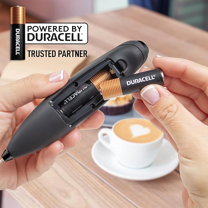 Zulay Kitchen Powerful Milk Frother Wand With 4 AA Duracell Batteries - Ultra Fast Handheld Drink Mixer - Electric Whisk Foam Maker for Coffee, Lattes, Cappuccino, Matcha & Creamer