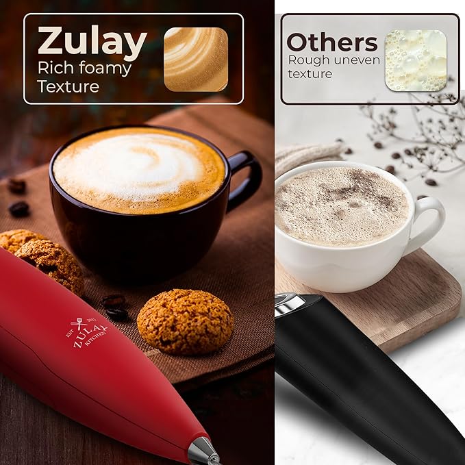 Zulay Kitchen Patented Tornado Triple Whisk Milk Frother with 4 Duracell Batteries – Handheld Foam Maker for Coffee, Lattes, Matcha & Hot Chocolate – Rich, Creamy Froth in Seconds