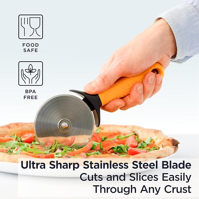 Deiss Pro Heavy Duty Pizza Cutter With Wheel Slicer- Stainless Steel Sharp Smooth Pizza Cutter Wheel With Easy Grip Non-Slip Handle, Dishwasher Safe (ORANGE)