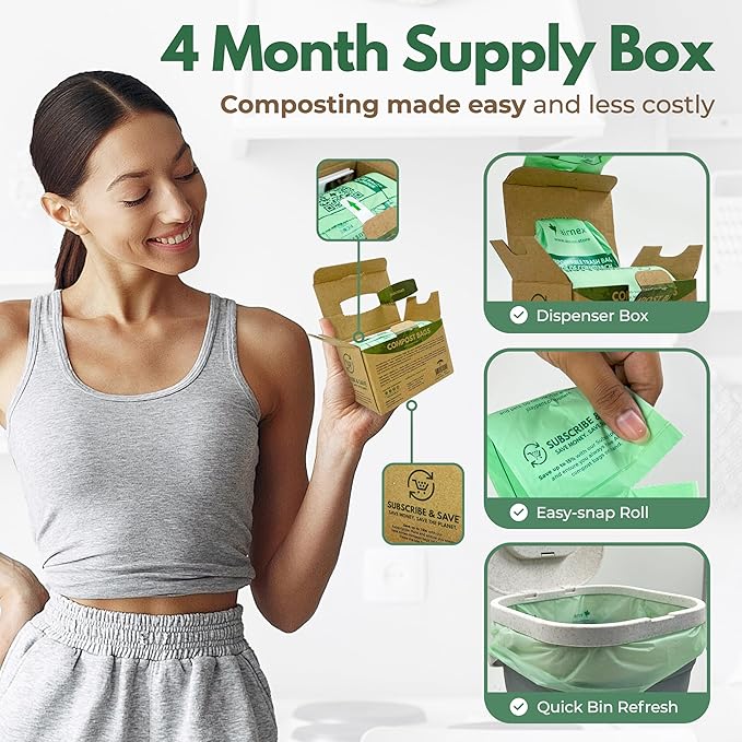 Small Compost Bags 1.6 Gal - 50 Compostable Kitchen Trash Bags for Countertop Bin - Cornstarch Leakproof & Tear-Resistant - OK Compost Home & Seedling Certified 0.18 mm Kitchen Garbage Bags