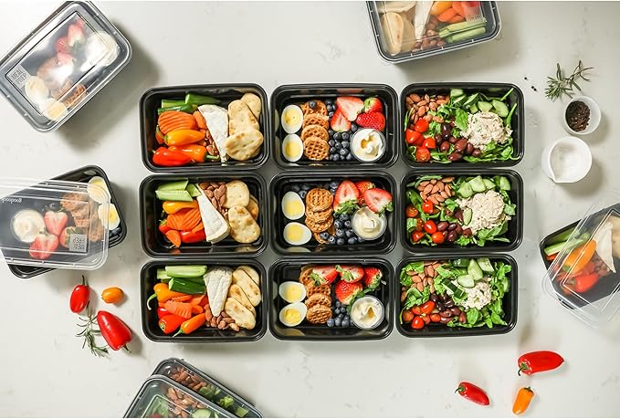 GoodCook Meal Prep Rectangle Single Compartment 30 units, Black, BPA Free