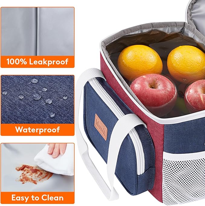 Lifewit Medium Lunch Bag Insulated Lunch Box Soft Cooler Cooling Tote for Adult Men Women, White and Red and Blue 12-Can (9L)