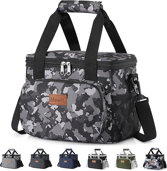 Lifewit Medium Lunch Bag Insulated Lunch Box Soft Cooler Cooling Tote for Adult Men Women, Black Camo 12-Can (9L)