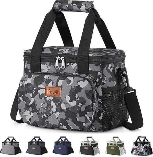 Lifewit Medium Lunch Bag Insulated Lunch Box Soft Cooler Cooling Tote for Adult Men Women, Black Camo 12-Can (9L)