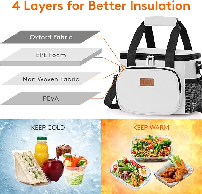 Lifewit Medium Lunch Bag Insulated Lunch Box Soft Cooler Cooling Tote for Adult Men Women, Sliver Gray 12-Can (9L)