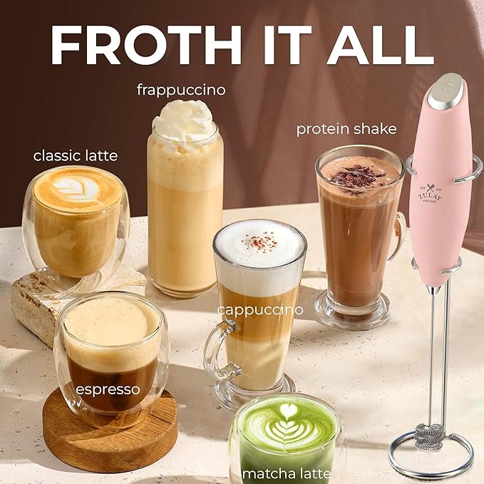 Zulay Kitchen Patented Tornado Triple Whisk Milk Frother with 4 Duracell Batteries – Handheld Foam Maker for Coffee, Lattes, Matcha & Hot Chocolate – Rich, Creamy Froth in Seconds